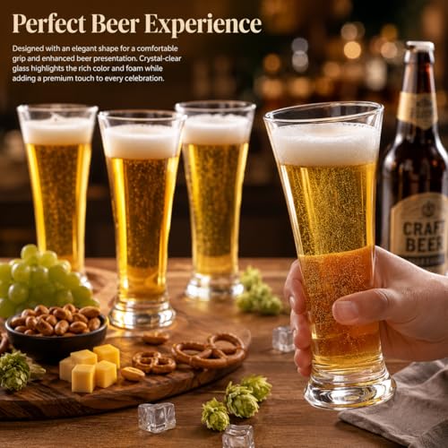 Image of WRINGO Beer Glasses Set of 6, 400ML Glass Mug with Handle, Large Big Heavy Mugs for Freezer, Multipurpose Mugs, Dishwasher & Microwave Safe (BR-03)