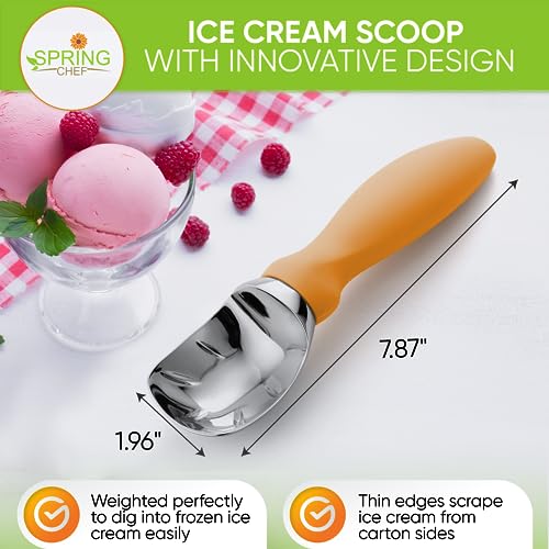 image for Spring Chef Metal Ice Cream Scoop with Soft Grip Handle - Heavy Duty S