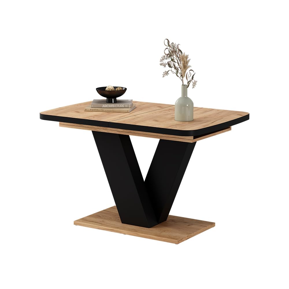 Vicco tavolo da pranzo allungabile Fenaro, Nero/Rovere, 120-160 x 80 cm