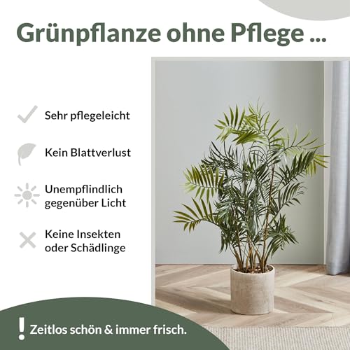 EGLO LIVING Kunstpflanze Tobetsu, künstliche Zimmerpflanze Palme im Topf, naturgetreue Wohnzimmer Deko Pflanze, Kunstpalme groß, grüner Kunststoff und brauner Paper Pulp – Bild 4