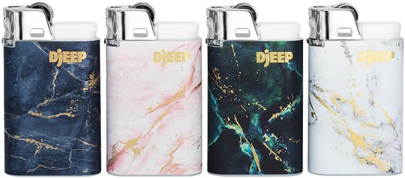 DJEEP Pocket Lighters, Elegant Collection Textured Metallic, Marbled Unique Lighters, 4 Count Pack of Disposable Lighters