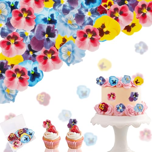 Edible Flowers Set Of 60Pcs - Edible Wafer Paper Pansy Flower Cupcake Toppers, Edible Flowers Cake Decorations For Weddings, Birthdays, Baby Showers And Other Celebrations