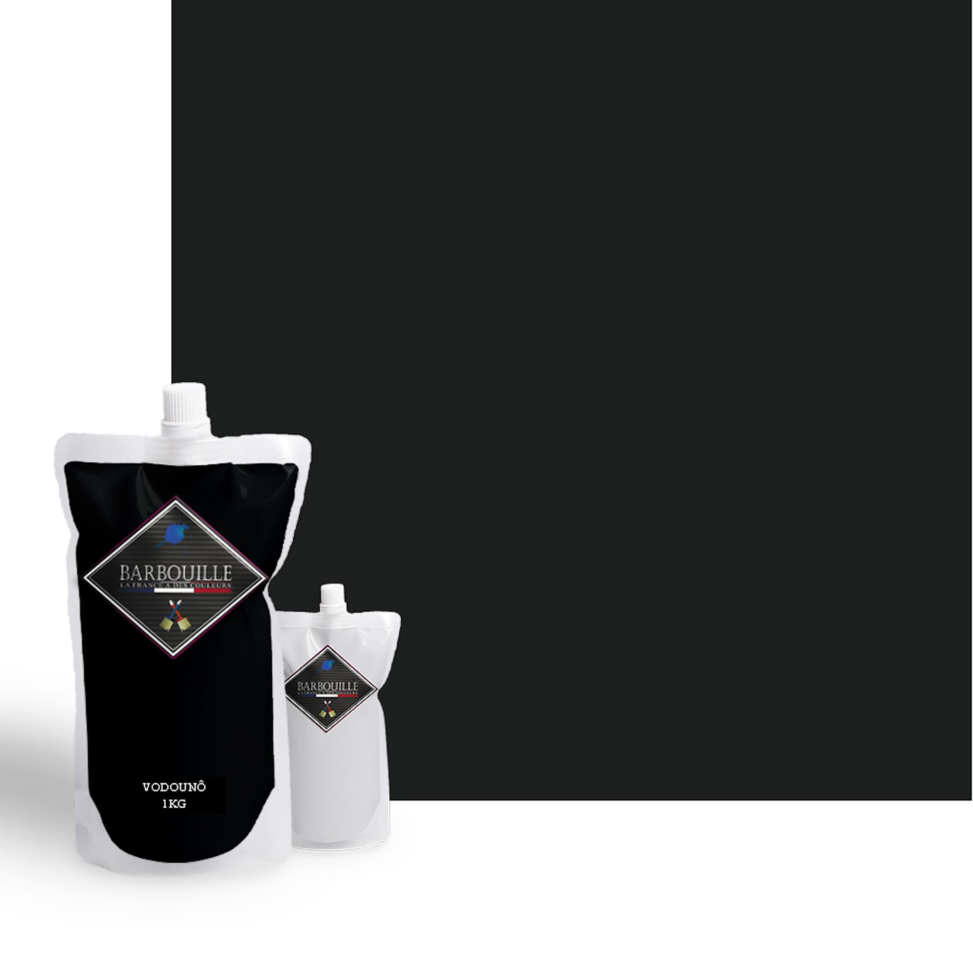 Peinture Résine Noir Vodounô - Résine Epoxy Bi-Composants - Effet Mat - Peinture Mur, Plafond, Boiserie, Carrelage & Métal - Lessivable - COV A+ - Fabriquée En France - 750 ml - BARBOUILLE
