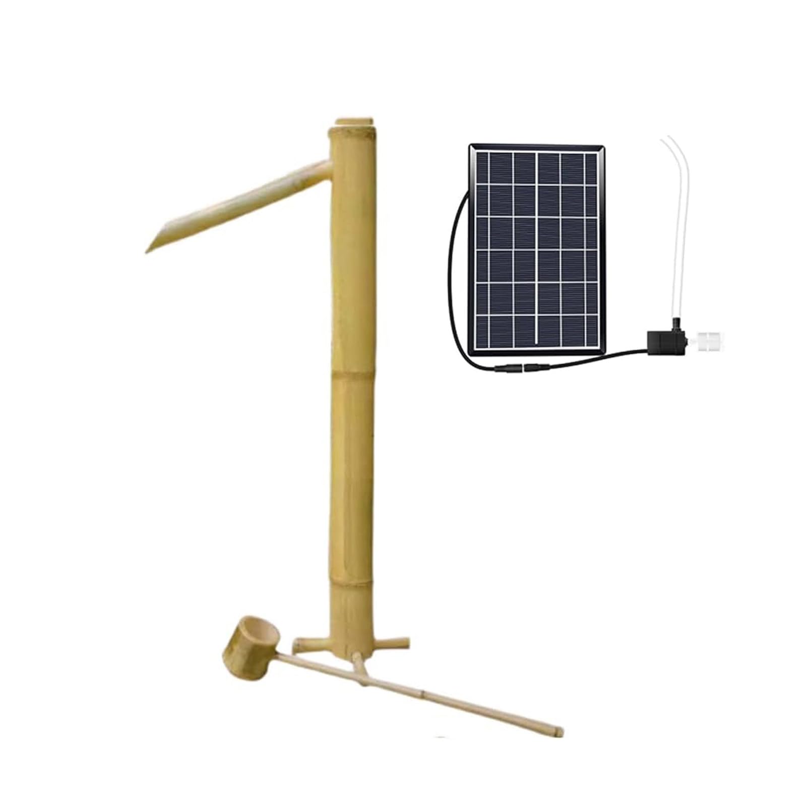 Ljykbfl Bamboo Fountain Kit With Solar Pump, Zen Water Feature, Outdoor Waterfall Decoration, Garden Ornament, For Backyard, Pond, Bird Bath, Stone Trough