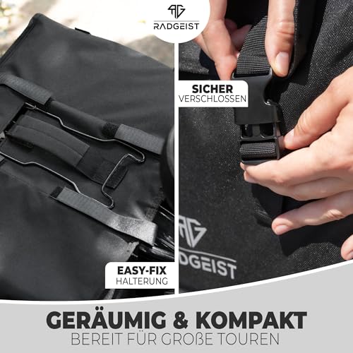 RADGEIST Gepäckträgertasche doppelt I Doppeltasche für Gepäckträger 30L I Einfache Befestigung, Fahrradtasche doppelt Gepäckträger schwarz