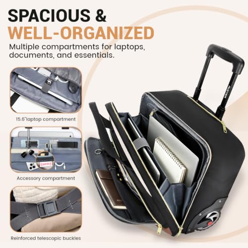Image of RUCYEN Rolling Laptop Bag,Rolling Briefcase for Men & Women,Laptop Briefcase on Wheels,Carry On Bag for Business Travel