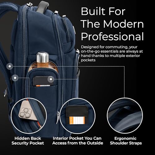 Image of Briggs & Riley Large Cargo Backpack for Women & Men - Laptop Backpack, For Work & Travel, Spacious & Durable, Padded Straps, Fits up to 17 inch Laptop - @work Collection, Navy