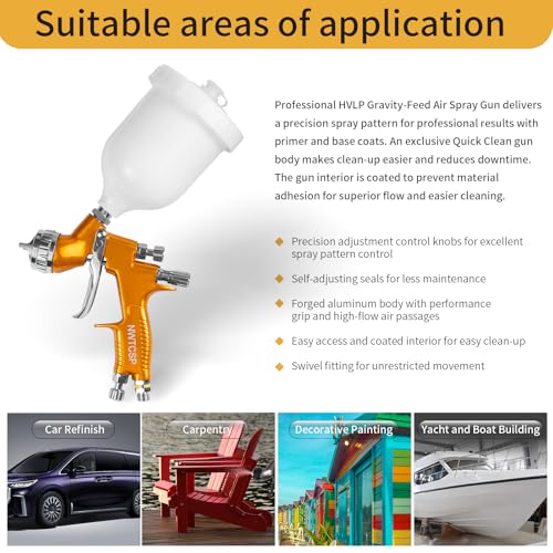Image of Professional Paint Spray Guns Automotive hvlp Spray Gun car Paint Gun Gravity 1.3mm Tip for All Auto Paint Topcoat and Touch-Up 600CC Plastic Cup, sp001