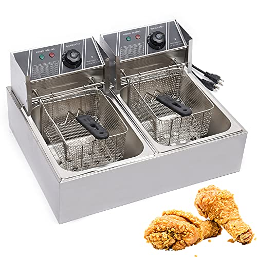 MJMLUCK Freidora eléctrica Comercial de 12 l con 2 cestas para freír, freidora Profesional de encimera de Alta Capacidad, de un Solo Tanque, para restaurantes de Papas Fritas, PU