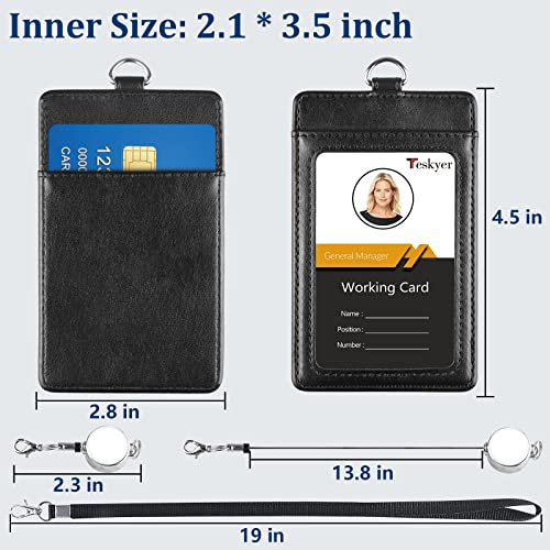 Teskyer Id Badge Holder With Retractable Lanyard, Easy Swipe Premium Pu Leather Id Card Holder With 2 Card Slots For Work Id, School Id, Metro Card And Access Card #TOP3