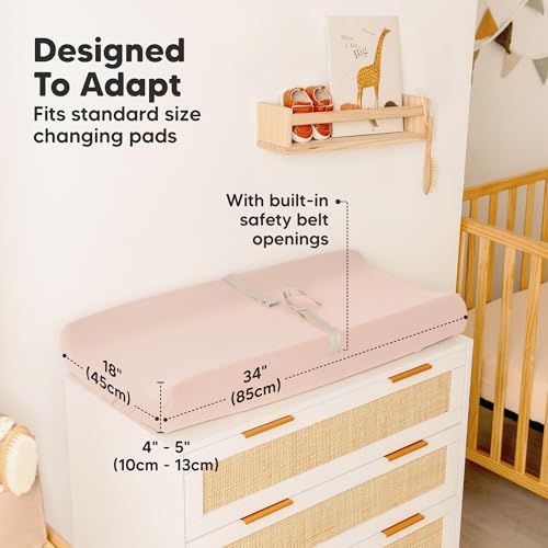 Image of 2-Pack Organic Changing Pad Covers for Girl, Boy, Neutral - 100% Cotton Changing Table Pad Cover, Soft Baby Nursery Diaper Changing Pad Sheets, Contour Changing Pads Liners, Change Pad Cover (Cameo)