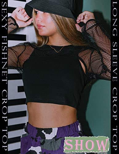 Avidlove Women Fishnet Long Sleeve Crop Top See Through Shirt Sheer Blouse Sexy Outfits3