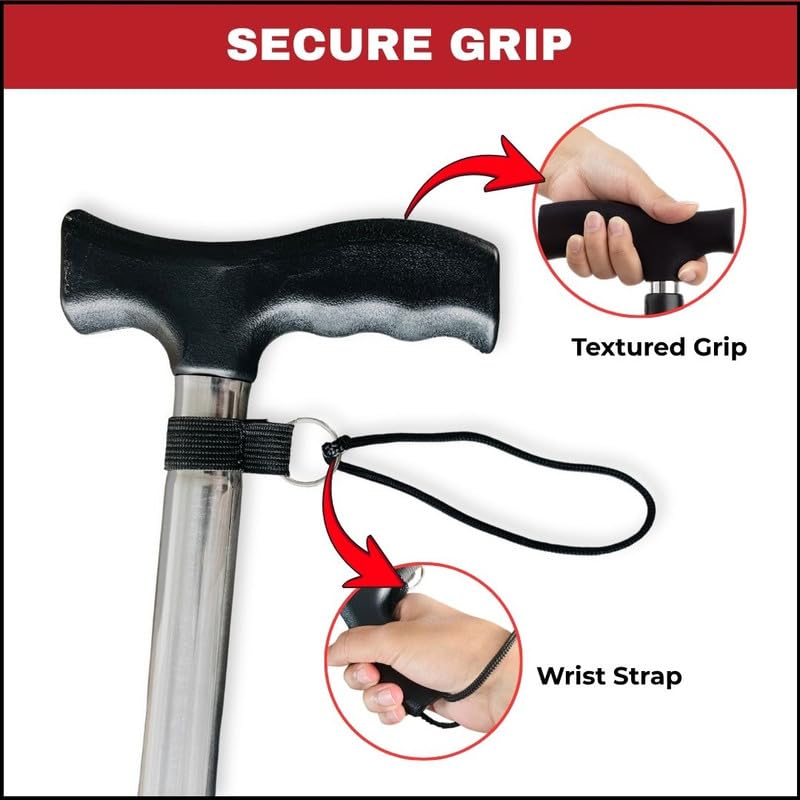Image of Crysendo Walking Stick Cum Seat for Elders | Stick Chair Folding Durable & Comfortable Cane stik Stool | Easy Carry Cane Chair Travel Hiking Hand Stick Cum Stool (Black) (Black (3 Legs))