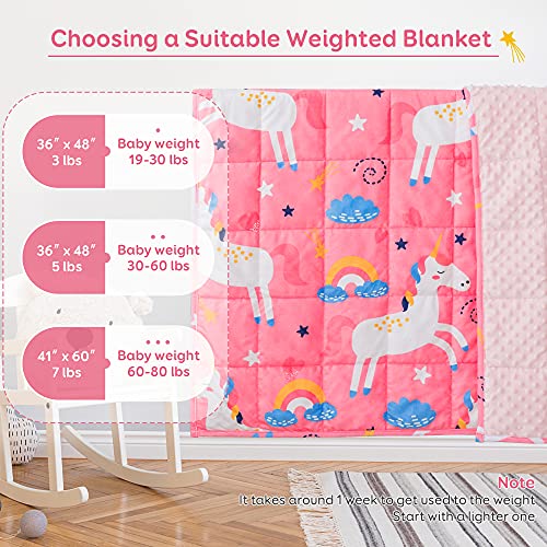Image of Sivio Minky Dotted Weighted Blanket, Super Soft Crystal Velvet Reversible Heavy Blanket with Cute Cartoon Patterns, 5 lbs, 36x48 Inch, Pink Unicorn