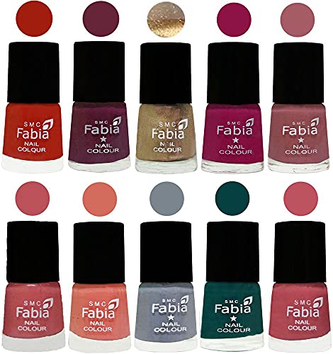 Image of SMC Fabia ALL IN ONE (PACK OF 10), Long Lasting Glossy Nail Polish, 6 ml Each, All Vibrant Colours,01857