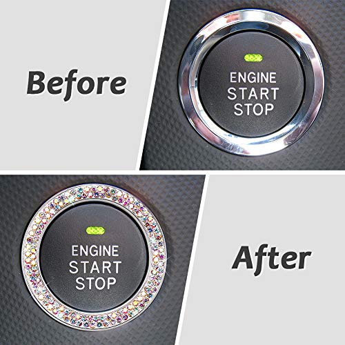 Image of ToBeQueen Car Crystal Ring Sticker Multicolor Bling Ring Interior Emblem,2 Pcs Crystal Car Decal Start Engine Ignition Button for Women Girl Rhinestone Bling Car Accessories Colorful