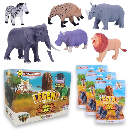 #sbabam FUNNY BOX Legend of Animals Savannah Predator, Animali Giocattolo per Bambini, 3 Pezzi, Giochi per Bambini da Edicola, Morbidi Pupazzetti Allungabili Puoi Trovare Leone, Elefante e Altri