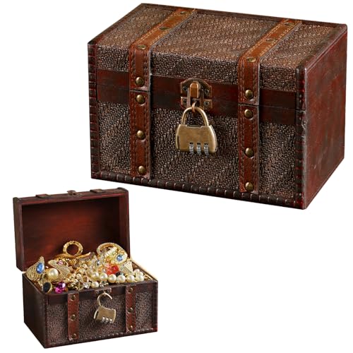 ECBEITF Coffre au Trésor Bois Vintage avec Serrure à Combinaison, Coffre Tresor Pirate, Petit Boîte de Rangement de Bijoux pour Colliers, Boucles...