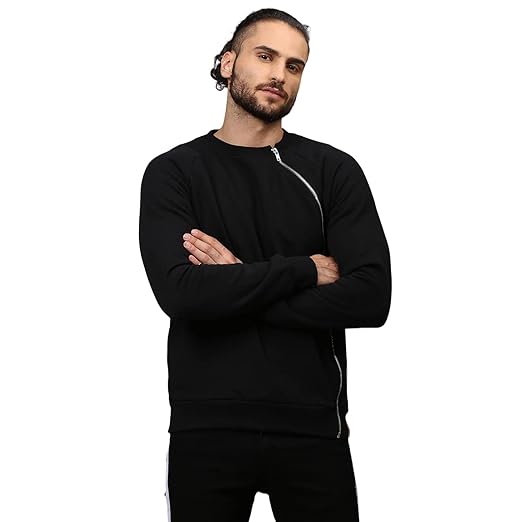 Men Black Solid Long Sleeve Casual Sweatshirt