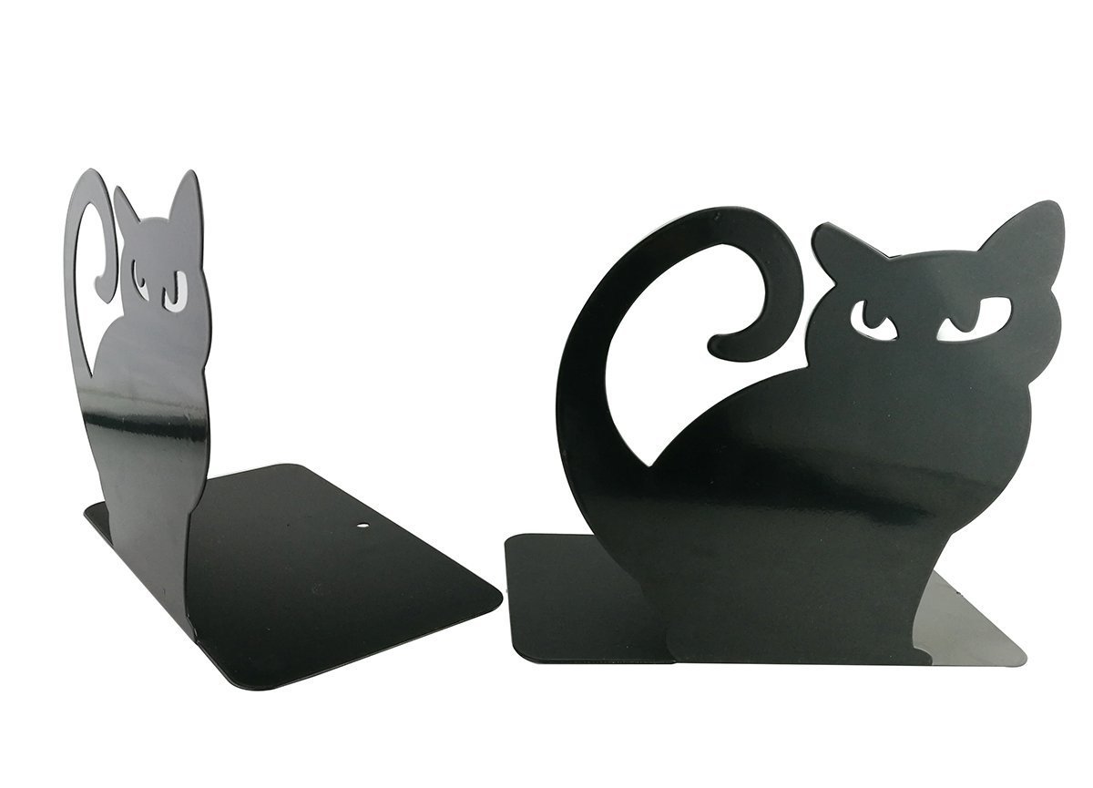 Set di 2 reggilibri decorativi a forma di gatto in metallo Nero