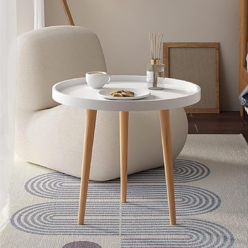 Image of Small Round Coffee Table, Modern Side Table with 3 Stable Legs, Multifunctional Sofa Side Table for Balcony Office (White)