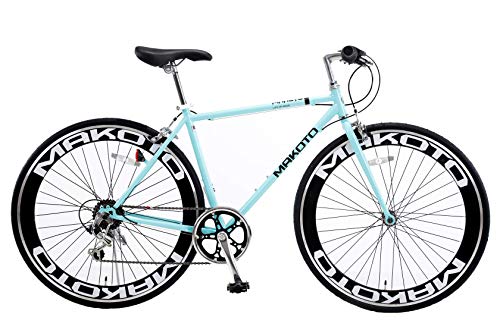 クロスバイク 自転車 シマノ製6段変速 レボシフター フラットハンドルバー 前輪クイックレリース 前後キャリパーブレーキ 通勤通学 街乗り 700C 60mmディープリム [1年保証] 4色 (ビアンキグリーン)