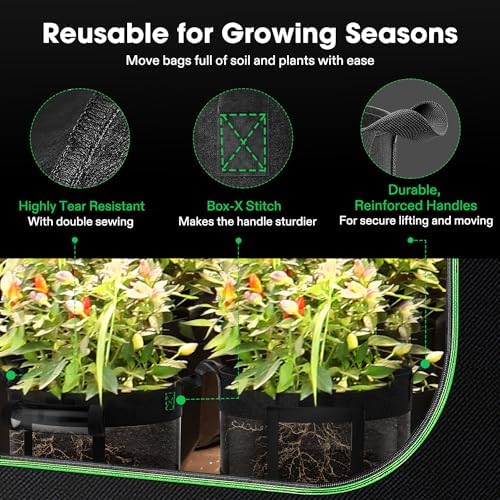 3 Pack 10 Gallon Grow Bags - Heavy Duty Fabric Pots With Viewing Window & Shade Cloth