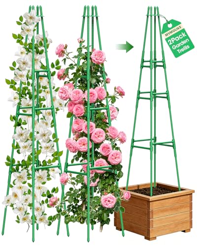 MYMULIKE 2 Pack Garden Trellis for Climbing Plants Outdoor 6FT Plant Trellis Support for Climbing Vine Plant Support Tower Cages Plastic Coated Metal Pipe Supports for Outdoor Indoor Tomato cage