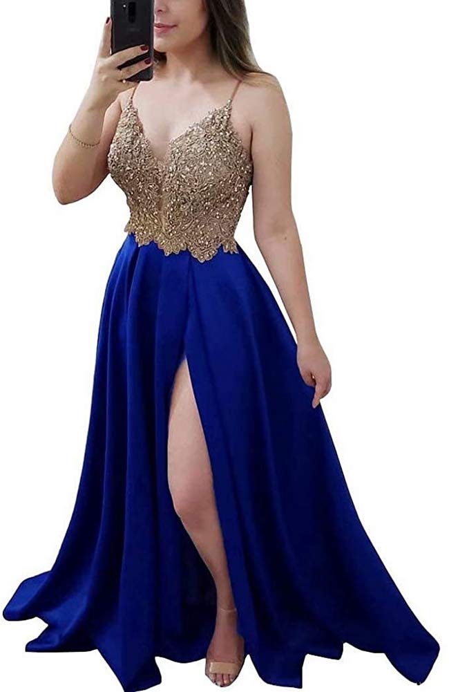 PROMLINKSpaghetti Strap Prom Dress Split V-Neck Bridesmaid Dress Long