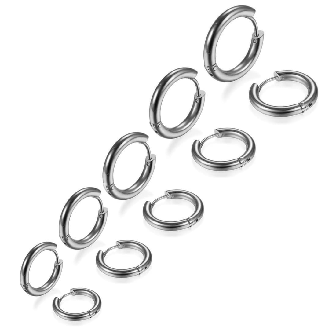 LIUJZZJ 5 Pares Pendientes de Aro de Acero Inoxidable Anillos de Labios Nariz Pendientes de Aro Pequeños de Cartílago para Hombre y Mujer 8/10/12/14/16mm