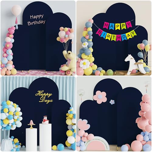 Image of Wokceer Wedding Arch Backdrop Cover 6FT, 5FT, 4FT Set of 3 Spandex Fitted Navy Blue Arch Covers for Round Top Chiara Backdrop Stands Cover for Birthday Party Ceremony Decor