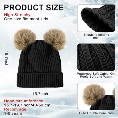 SATINIOR 3 Set Toddler Hat Glove Set, Kids Winter Hats Warm Knitted Beanie Mittens Gloves with Bow for Baby Girls Boys 0-6Y2