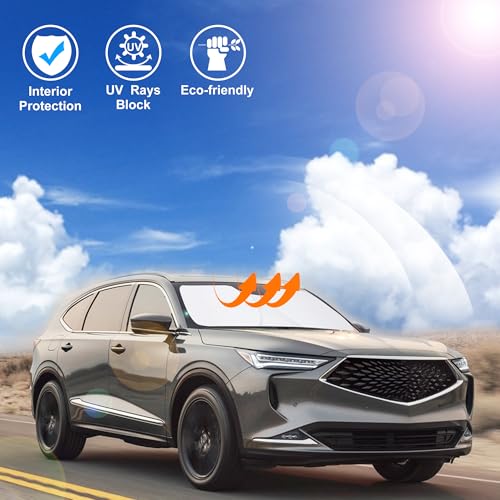 Image of Windshield Sun Shade Custom Fit for 2021 2022 2023 2024 2025 2026 Acura MDX Accessories Foldable Sunshade Sun Blocker Protect Car from Sun Rays & Heat Damage Keep Car Cooler