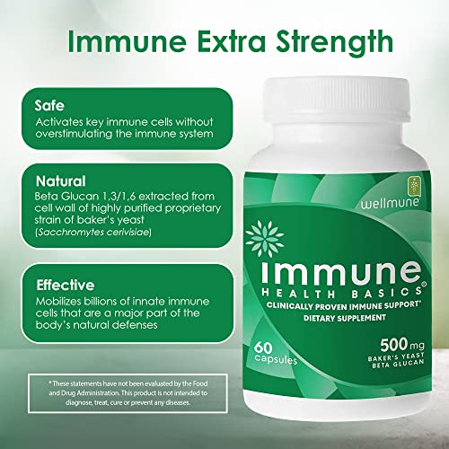 Immune Health Basics Ultra Strength Immunity - Clinically Proven Immune Support - Wellmune Highly Purified Beta Glucan - Gluten-Free, Non-Allergenic, Non-Gmo And Vegan Capsules - 60 Capsules, 500 Mg #TOP1