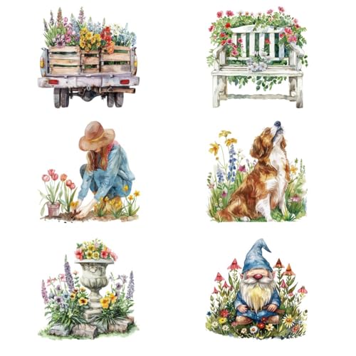 Watercolor Spring Garden Watercolor Iron On Transfers - Heat Transfer Vinyl Iron On Decals Patches Design - Iron On Stickers T-Shirts Clothing Hats Pillows Backpacks for Women Crafts (P1)