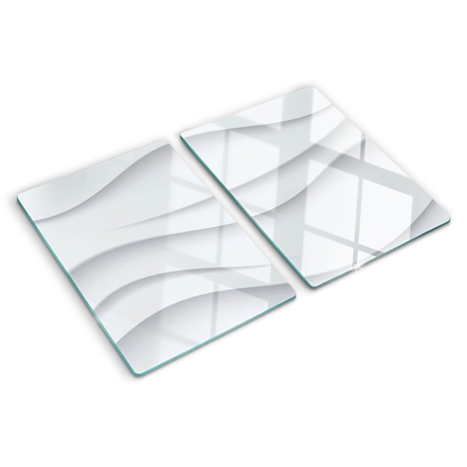 Schneidebretter Glas 2x40x52 cm für die Küche Plastikfrei 2 Stück Glasplatte Hitzebeständig Rutschfest Silikonfüße Lebensmittelecht Dekorativ Antibakteriell Gehärtetes Glas - Wellenabstraktion