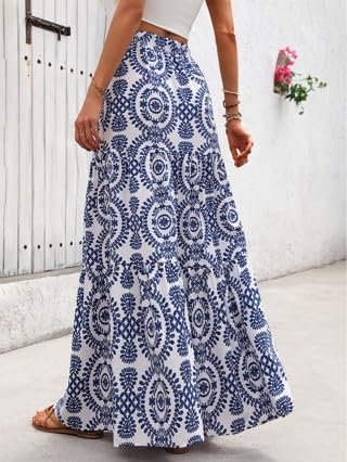 Boho Skirts for Women Summer Vintage Floral Printing High Waisted Long Skirt Maxi Skirts for Women 20253