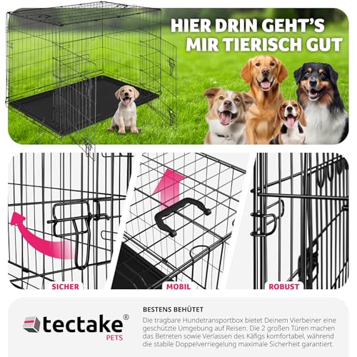 tectake® Hundekäfig, Hundegitter Box, Dog Kennel, Hundebox faltbar, Transportbox stabil, für Hunde und Welpen, für Kofferraum, Auto, Camping und Zuhause, Wohnung - 121,5 x 75,5 x 80,5 cm