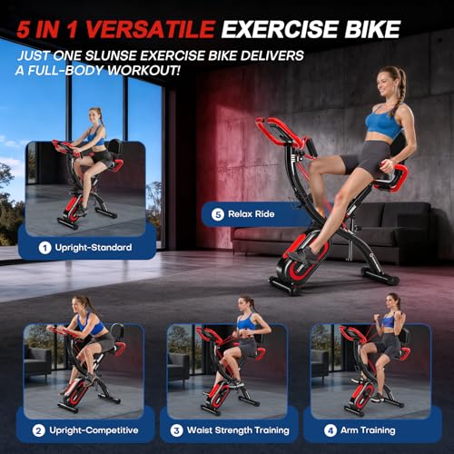 Exercise Bike, SLUNSE 5-in-1 Stationary Bike For Home Workout, Foldable Exercise Bike With 16 Levels Adjustable Magnetic Resistance,10DB Super-Silent Indoor Cycling Bike with 350lbs Weight Capacity - Image 6