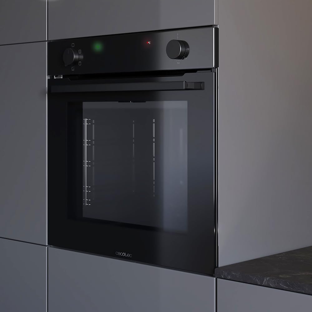 Cecotec Einbaubackofen Multifunktional Konventionell 80L Bolero Hexa C126400 Glass Black. 2800W, 5 Funktionen, Niedriger Verbrauch, Innenbeleuchtung, Steam Assist, Steam EasyClean, Kalte Tür 2 Gläsern