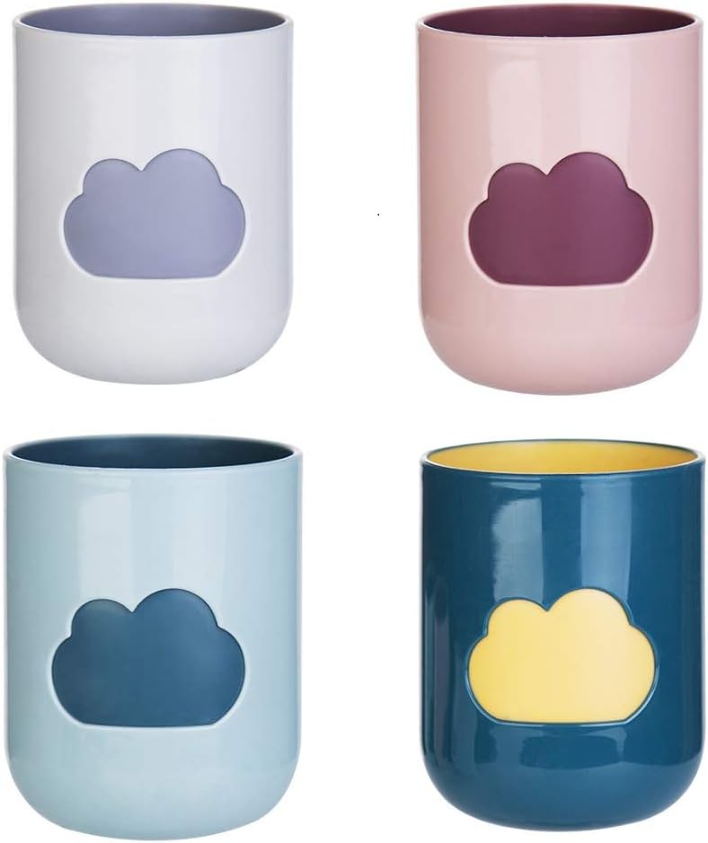 4Pack Tooth Brush Cups Unbreakable Bathroom Tumbler Cute Cloud Pattern 10oz Bathroom Cup BPA Free Multicolor Drinking Cups Toothbrush Mugs for Toddlers Kids Couples Friends Gift