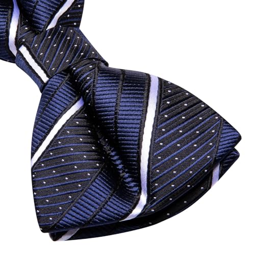 Image of Dubulle Mens Paisley Striped Bowtie Set Pre-tied Bowtie for Men and Pocket Square Set Wedding Business