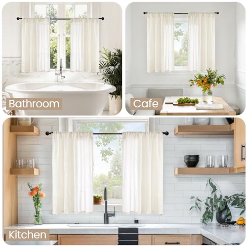 Image of BGment Short Ivory Linen Curtains 36 Inches Long for Cafe Kitchen - Small Half Window Drapes Semi Sheer Light Filtering with Rod Pocket Textured Lightweight, 2 Panels Set, Each 30 Inch Wide