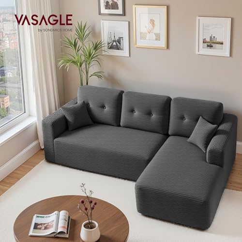 VASAGLE Ecksofa, modulares Sofa 244 cm breit, vakuumverpackt, Schlafsofa, Keine Montage erforderlich, mit großer Chaiselongue rechts, für Wohnzimmer, Gästezimmer, schiefergrau LCS184GN01