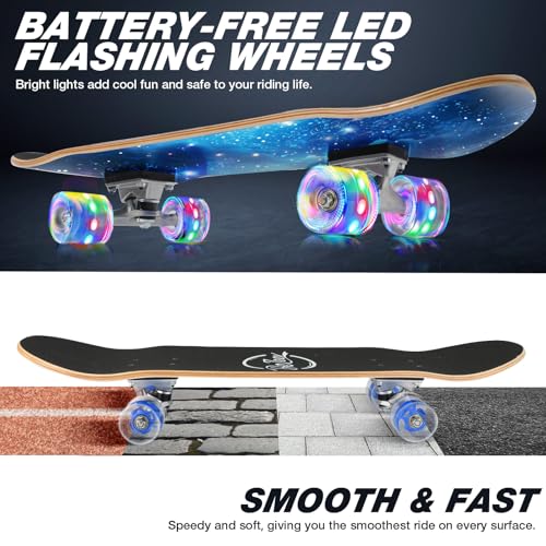 Image of BELEEV Skateboards for Beginners, 31 x 8 inch Complete Skateboard for Kids Teens Adults, 7 Layer Canadian Maple Double Kick Deck Concave Cruiser Trick Skateboard with Multifunction Skate T-Tool