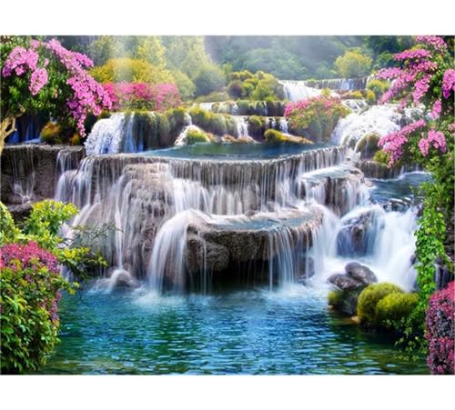 Diamond Painting cascade 70x100 cm : kit complet de broderie diamant square pour adultes