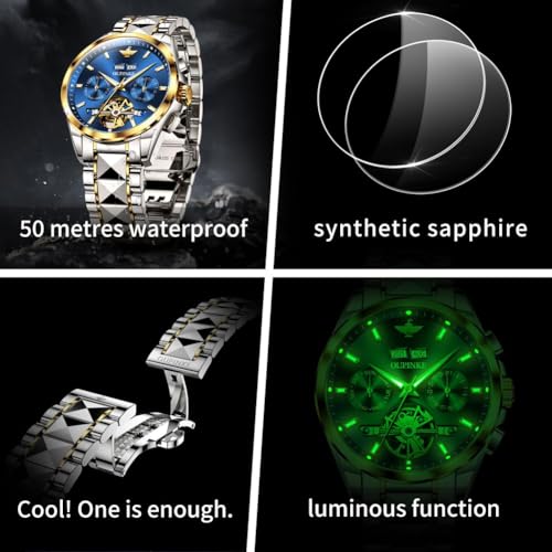 Image of OLEVS GELATU Mens Watch Automatic Tourbillon Wristwatch Skeleton Mechanical Self Winding 50M Waterproof Sapphire Crystal Square Male Watches Yellow /White /Black /Green