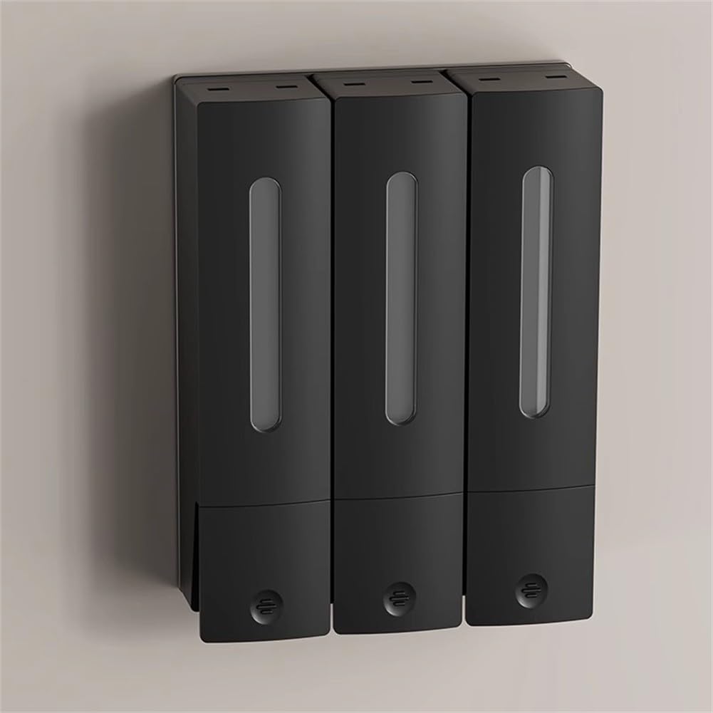 ZYNCUE Dispensador de jabón montado en la pared con botellas a prueba de fugas de 400 ml, bomba antideslizante mejorada, gel de ducha, champú, acondicionador, instalación de perforación, accesorio de