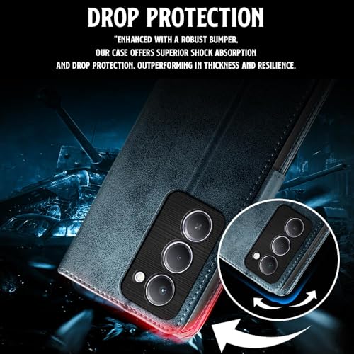 Image of WOW IMAGINE Shock Proof Flip Cover Back Case for Mi Redmi 15 5G (Magnetic Button Flip Case | Wallet Pockets & Stand | Leather Finish | Oxford Blue)