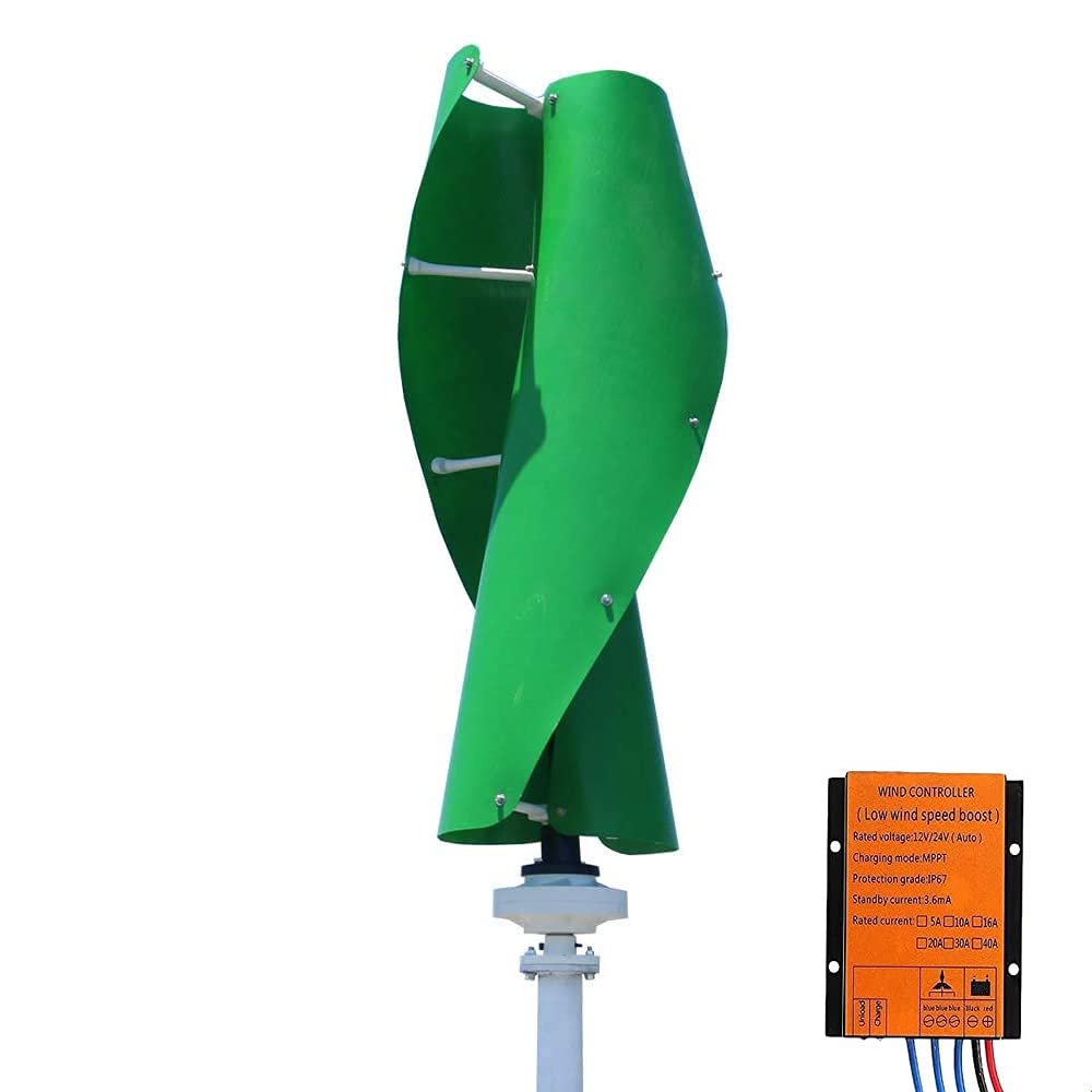Power Windkraftanlage Vertikal VAWT Grün 800W 12V Heimgebrauch Achse Windgenerator-Kits 2 Glasfaser Klinge Mit MPPT Laderegler